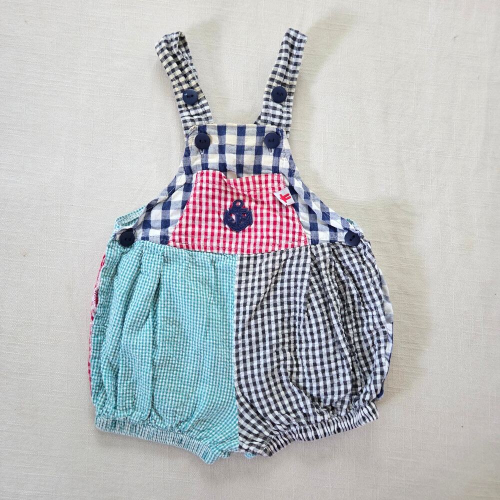 Vintage Gingham Color Block Shortalls 3-6 months